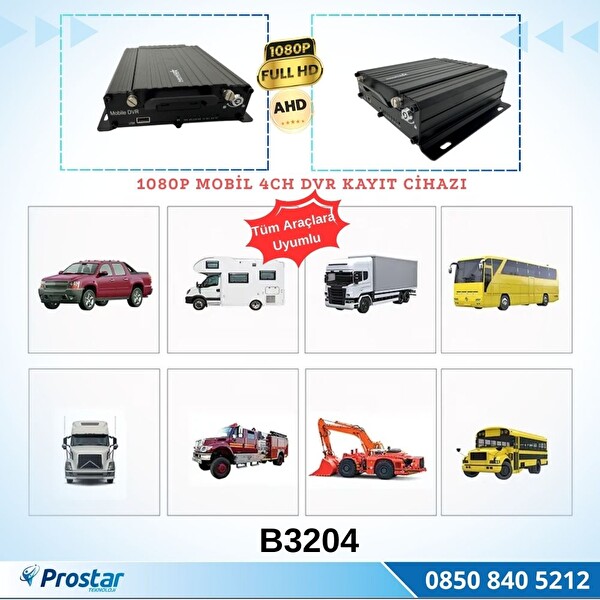 Navistar 4 Kanal AHD 1080P Harddisk ve SD kart Destekli Profesyonel Mobil DVR Kayıt Cihazı