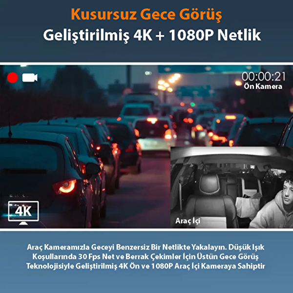 Rexing R316 4K GPS Wi-Fi Araç Kamerası - 64 GB SD Kart ve ACC Bağlantı Kiti