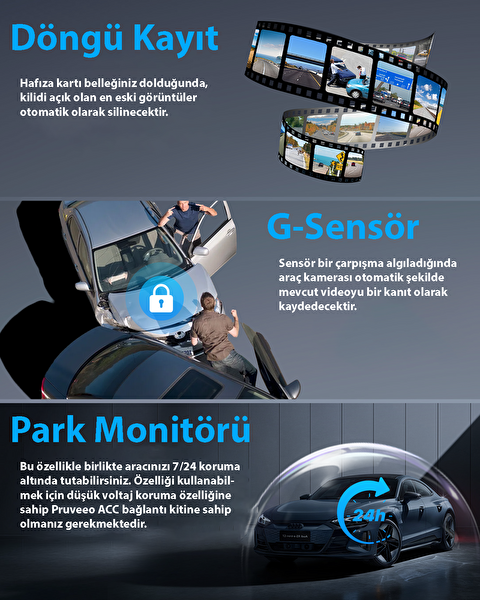 Pruveeo D90-4CH FHD Wi-Fi GPS - 128 GB SD Kart