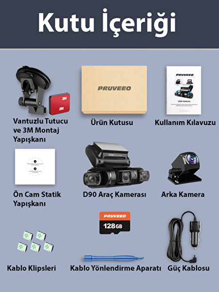 Pruveeo D90-4CH FHD Wi-Fi GPS - 128 GB SD Kart