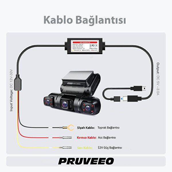 Pruveeo Rexing Park Modu Akü Bağlantı Kablosu Hardwire Kit HWK-02