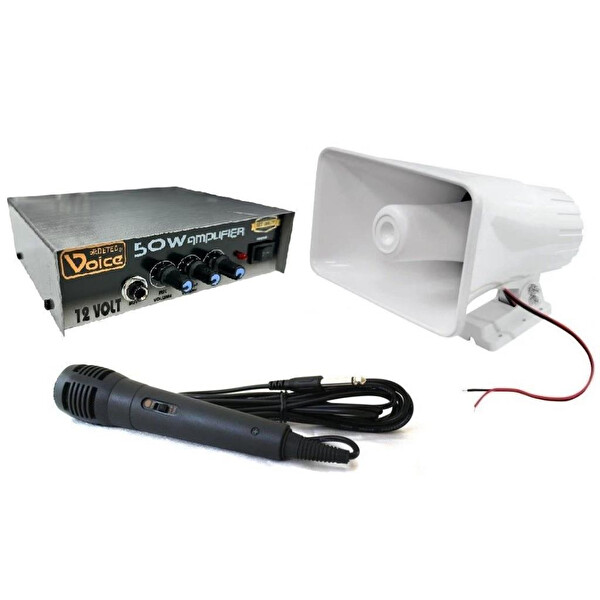 Electroon Ses Sistemi Takım Set 12V Amfi - 30 W Horn Hoparlör - Mikrofon