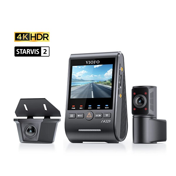 Viofo A329SW 3 Kameralı Ön-İç-Arka Dış Su Geçirmez 4K+2K+2K Sony Starvis 2 Sensör GPS'li Araç Kamerası
