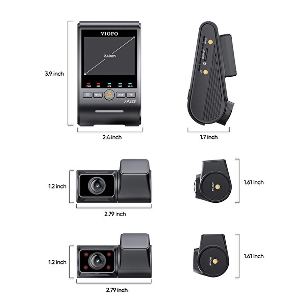 Viofo A329S 3 Kameralı Ön-Arka-İç 4K-2K-2K Wi-Fi 6 HDR Sony Stravis 2 Sensör GPS'li SSD Destekli Araç Kamerası