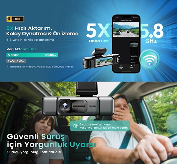 360+ Botslab G980H Pro 3K 4 Kameralı WiFi GPS Akıllı Araç İçi Kamera 150° Geniş Açı Yaya Algılama Gece Görüşlü