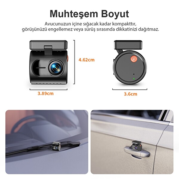 Kawa Mini 3 Gen2 2K 1296P WiFi 145 Derece Geniş Açı Gece Görüşlü 32GB Hafıza Kartlı Akıllı Araç Kamerası