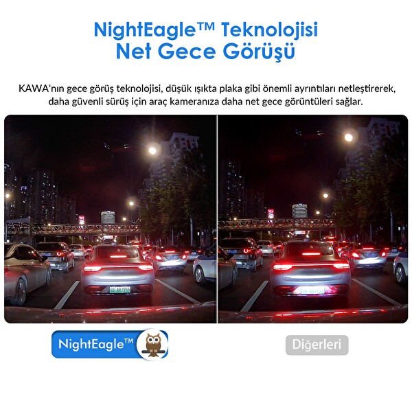 Kawa D7 2 Kameralı Ön ve Arka 4K+1080P HDR Wi-Fi 6 ve GPS'li Araç Kamerası - 64 GB Hafıza Kartı