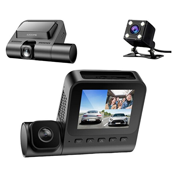 Azdome V600 1080P 3 Kameralı Gece Görüşlü G-Sensör Geri Görüş Kameralı Su Geçirmez Yol Kayıt Araç İçi Kamera