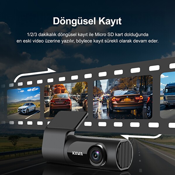 Kawa D6 2K 1440P WiFi Araç Kamerası 145 Derece Geniş Açı WDR Ön Kamera