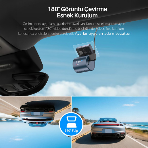 Kawa Mini 3 Pro Gen2 2K 1296P WDR 145 Derece Geniş Açı Lens WiFi Araç Kamerası - 32 GB Hafıza Kartı