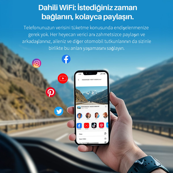 Kawa Mini 3 Pro Gen2 2K 1296P WDR 145 Derece Geniş Açı Lens WiFi Araç Kamerası - 32 GB Hafıza Kartı