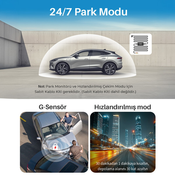 Kawa Mini 3 Pro Gen2 2K 1296P WDR 145 Derece Geniş Açı Lens WiFi Araç Kamerası - 32 GB Hafıza Kartı