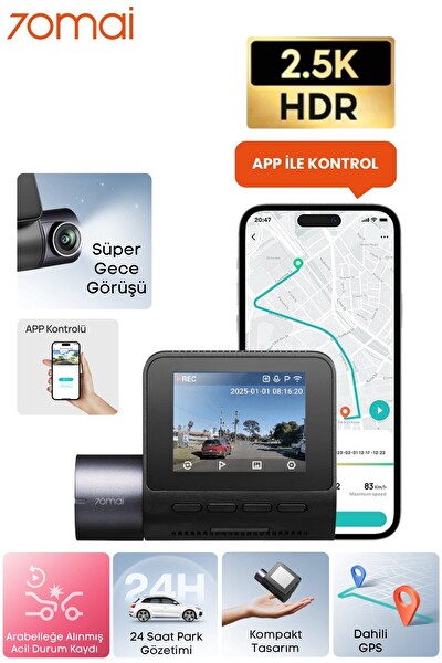 70Mai 2.5k Araç Kamerası A410 Ön Kamera ( Sadece Ön Kamera ) Süper Gece Görüşü F1.55 Wi-Fi Dahili