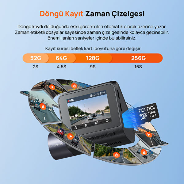 70Mai 2.5k Araç Kamerası A410 Ön Kamera ( Sadece Ön Kamera ) Süper Gece Görüşü F1.55 Wi-Fi Dahili