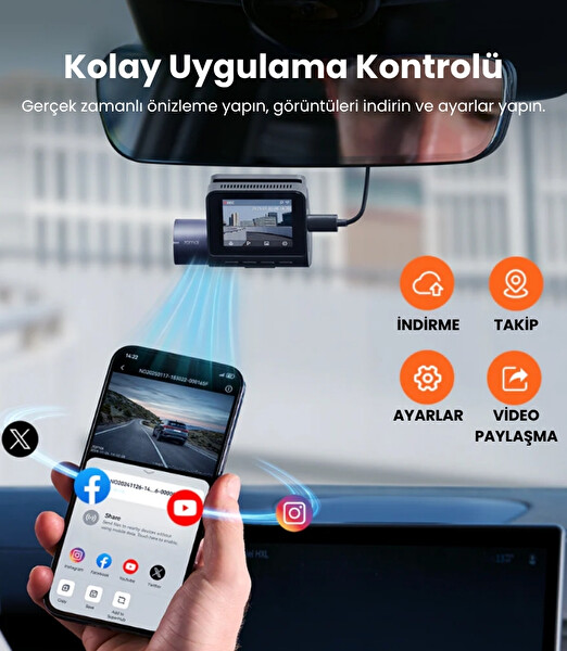 70Mai 2.5k Araç Kamerası A410 Ön Kamera ( Sadece Ön Kamera ) Süper Gece Görüşü F1.55 Wi-Fi Dahili