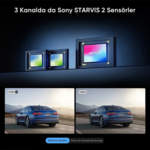 Viofo A329T 3 Kameralı Ön+Telefoto+Arka 4K+2K+2K Wi-Fi 6 HDR Sony STARVIS 2 Sensör GPS'li SSD Destekli Araç Kamerası