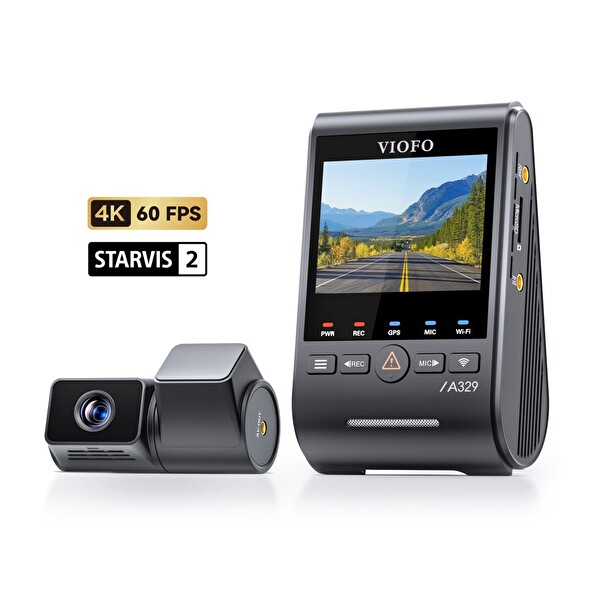 Viofo A329T 2 Kameralı Ön ve Telefoto 4K 60FPS 2K Wi-Fi 6 HDR Sony Starvis 2 Sensör GPSli SSD Destekli Araç Kamerası