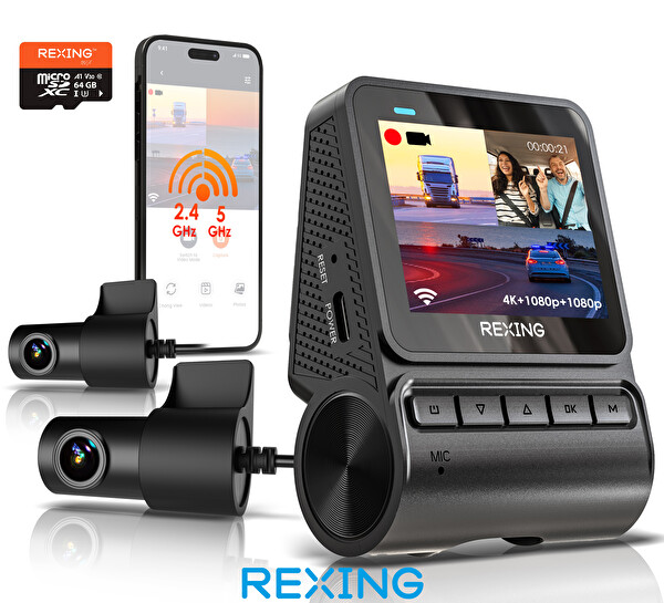 Rexing RH2 3 Kameralı 4K - 1080P - 1080P WiFi Araç Kamerası - 64 GB SD Kart