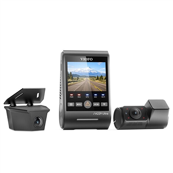 Viofo A229 Ultra 3 Kameralı Ön+İç+Arka Dış Su Geçirmez 4K+4K+1080P Sony Starvis 2 Sensörlü HDR Wi-Fi 6 GPS'li Araç Kamerası
