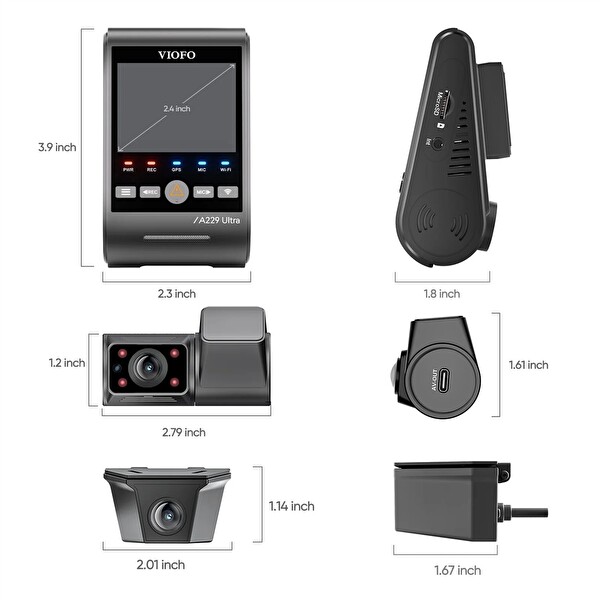 Viofo A229 Ultra 3 Kameralı Ön+İç+Arka Dış Su Geçirmez 4K+4K+1080P Sony Starvis 2 Sensörlü HDR Wi-Fi 6 GPS'li Araç Kamerası