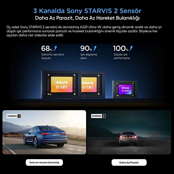 Viofo A229 Ultra 3 Kameralı Ön+İç+Arka Dış Su Geçirmez 4K+4K+1080P Sony Starvis 2 Sensörlü HDR Wi-Fi 6 GPS'li Araç Kamerası
