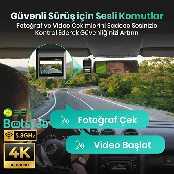 360+ Botslab G300H Plus WDR 4K UHD Ön-Arka WiFi-GPS 170° Geniş Açı Gece Görüşlü Araç İçi Kamera Araç Kamerası
