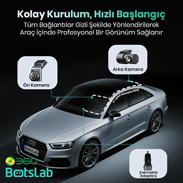 360+ Botslab G300H Plus WDR 4K UHD Ön-Arka WiFi-GPS 170° Geniş Açı Gece Görüşlü Araç İçi Kamera Araç Kamerası