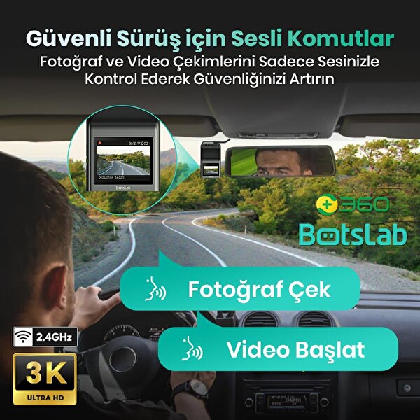 360+ Botslab G300H Pro ADAS 3K Ön-Arka WiFi-GPS 150° Geniş Açı Gece Görüşlü Araç İçi Kamera Araç Kamerası-WDR