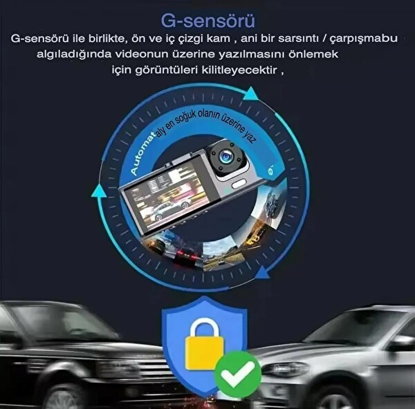 ScHitec Trafik Kaydedici Dikiz Aynası Üç Kameralı 170° Geniş Açı Full HD 1080P Araç İçi Kamera C309