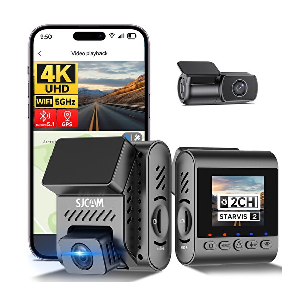 Sjcam M60 2 Kameralı Ön - Arka 4K FHD HDR Sony Starvis 2 Sensörlü Wi-Fi GPS'li Araç Kamerası