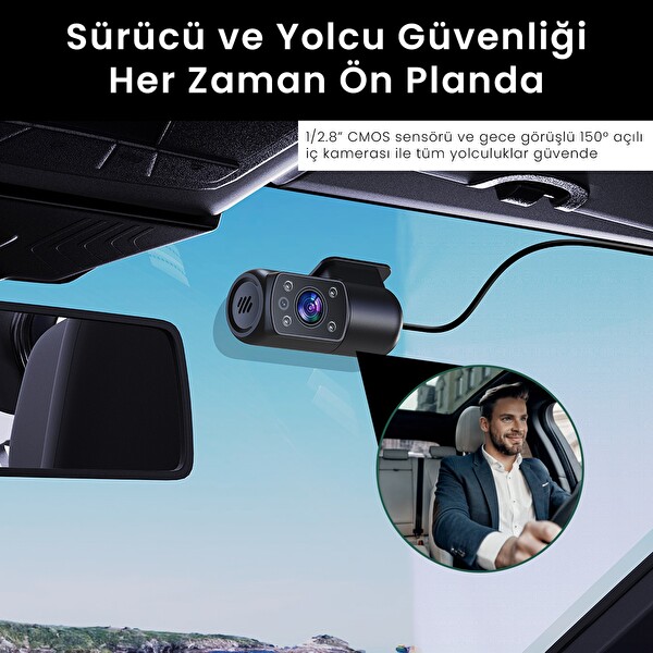 Sjcam M60 2 Kameralı Ön - Arka 4K FHD HDR Sony Starvis 2 Sensörlü Wi-Fi GPS'li Araç Kamerası