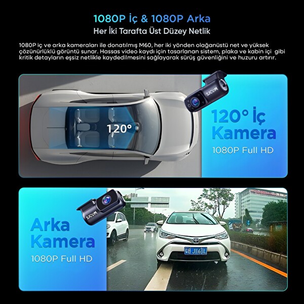 Sjcam M60 3 Kameralı Ön - İç - Arka 4K FHD - FHD HDR Sony Starvis 2 Sensörlü Wi-Fi GPS'li Araç Kamerası