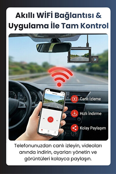Mieco X18 Wi-Fi 4K UHD 170° Ultra Geniş Açı ADAS G-Sensör 3 Kameralı Araç Kamerası