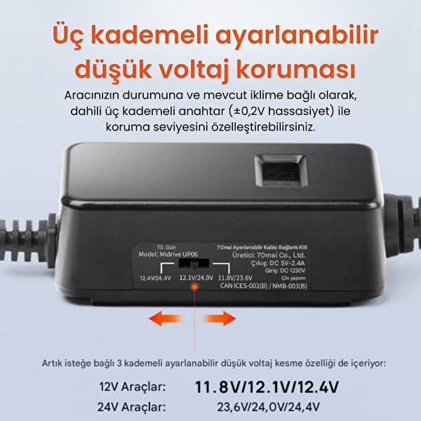 70Mai Araç Kamerası İçin Ayarlanabilir Kablo Bağlantı Kiti UP06