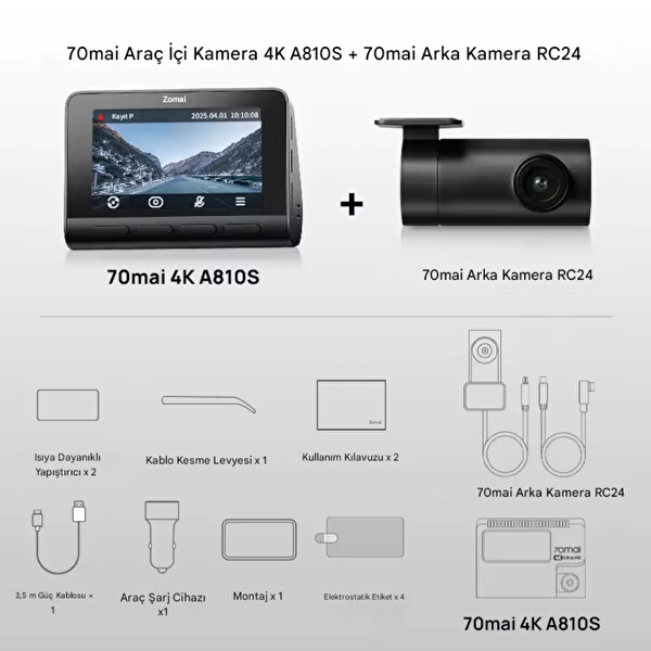 70Mai A810S Ön Kamera - RC24 Arka Kamera