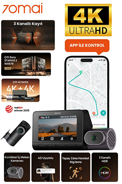 70Mai T800-41 Ön Kamera +İç Kamera + RC41 Arka Kamera 256GB