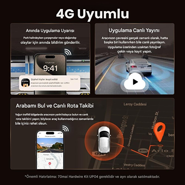 70Mai T800-41 Ön Kamera +İç Kamera + RC41 Arka Kamera 256GB