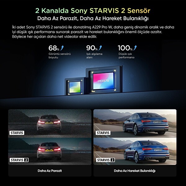 Viofo A229 Pro W 3 Kameralı Ön-Arka-İç Su Geçirmez 4K+2K+1080P Sony Starvis 2 Sensör GPS'li Araç Kamerası