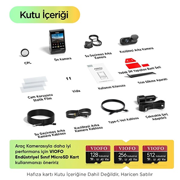 Viofo A229 Pro W 3 Kameralı Ön-Arka-İç Su Geçirmez 4K+2K+1080P Sony Starvis 2 Sensör GPS'li Araç Kamerası
