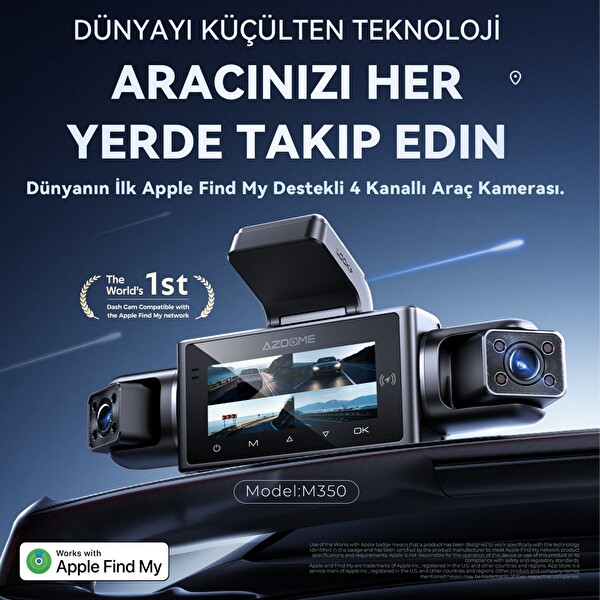 Azdome M350 4 Kameralı Akıllı Araç Kamerası - Apple Find My