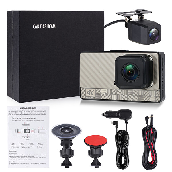 Çeşithane 4K UHD WiFi Araç İçi Kamera Dash Cam Çift Kameralı