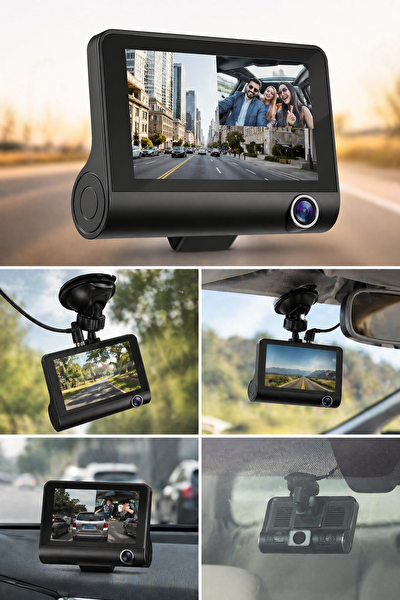 Mega Oto Market 140 Derece Geniş Açı 1080P Full HD Gece Görüşlü Araç İçi 3 Kameralı Araç Kamerası