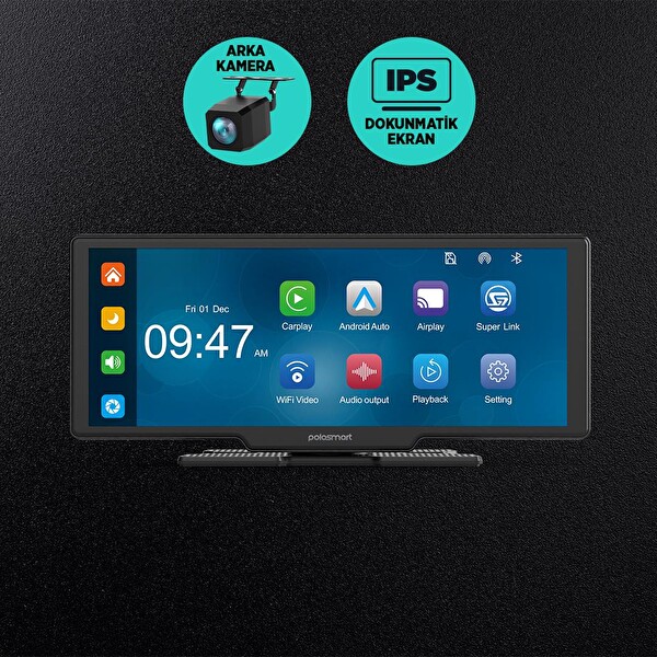 Polosmart PSM700 Araç İçi Akıllı Ekran Ön ve Arka Kameralı Kablosuz Carplay ve Android Auto Destekli