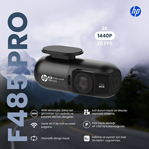 HP F485S Pro 2K QHD Araç İçi Kamera (Distribütör Garantili)
