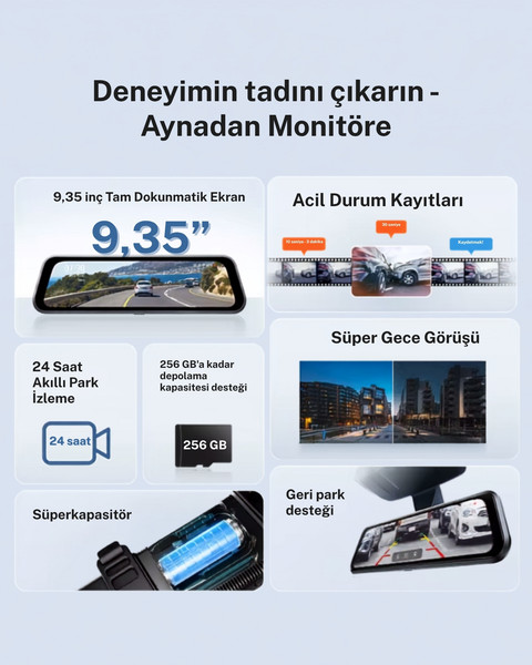 70mai S410 Dikiz Aynalı Araç içi Kamer - RC15 Arka Kamera Seti