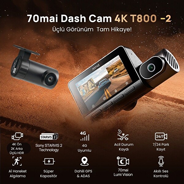 70mai T800-2 Ön Kamera - İç Kamera ve RC24 Arka Kamera 128GB