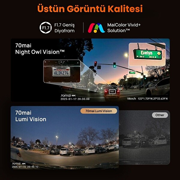 70mai T800-2 Ön Kamera - İç Kamera ve RC24 Arka Kamera 128GB