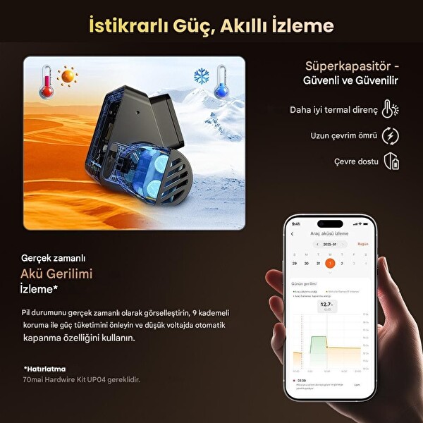 70mai T800-2 Ön Kamera - İç Kamera ve RC24 Arka Kamera 128GB