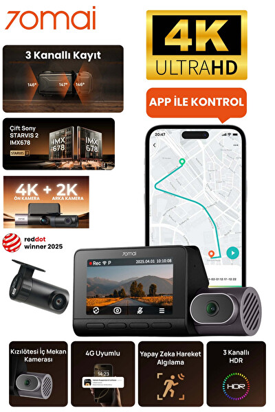 70mai T800-2 Ön Kamera - İç Kamera ve RC24 Arka Kamera 128GB