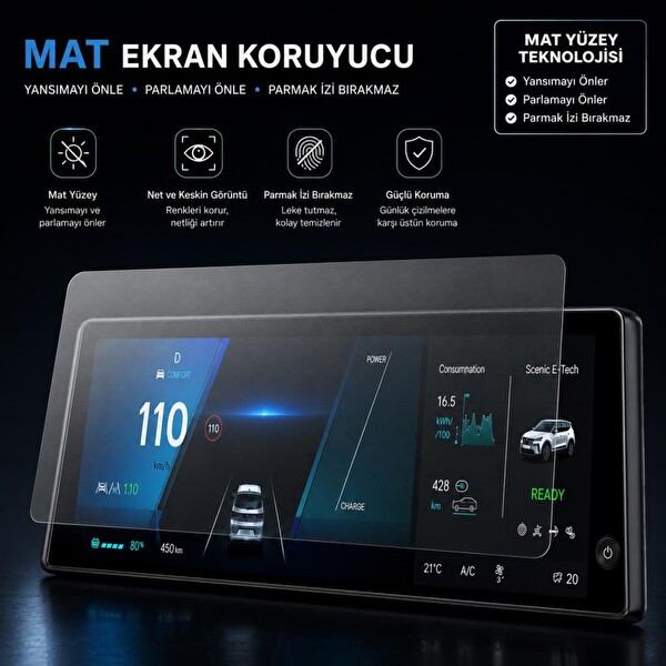 Engo Renault Scenic E-Tech Mat Ekran Koruyucu Gösterge 12.3 inç